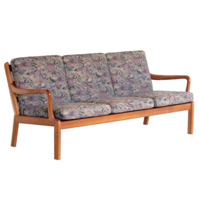 Danish Three Seater Sofa with Wooden Frame in Cherry, 1960s-UBE-1344313