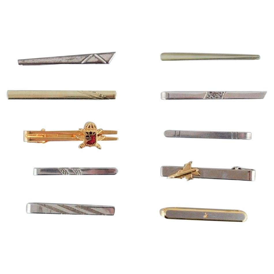 Danish Tie Pins in Sterling Silver and Gold-Plated Metal, Set of 10