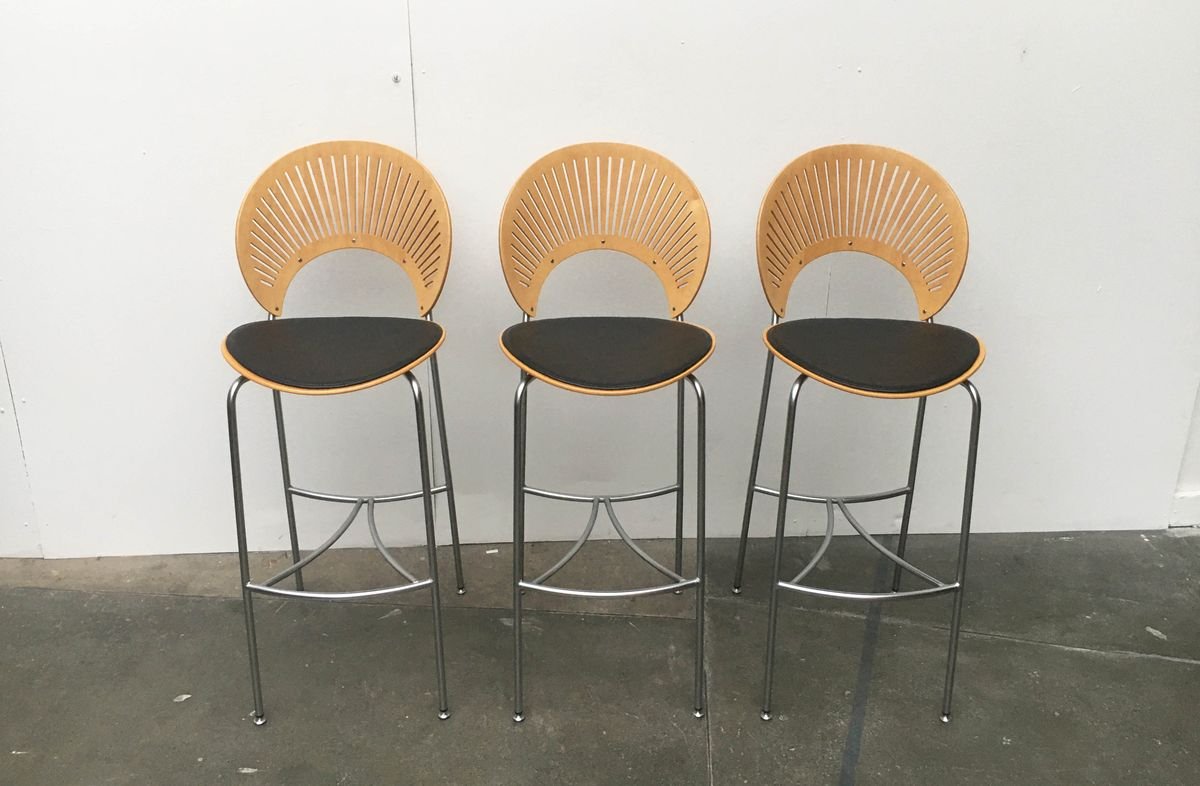 Danish Trinidad Barstools and Table by Nanna Ditzel for Fredericia, 1990s, Set of 4