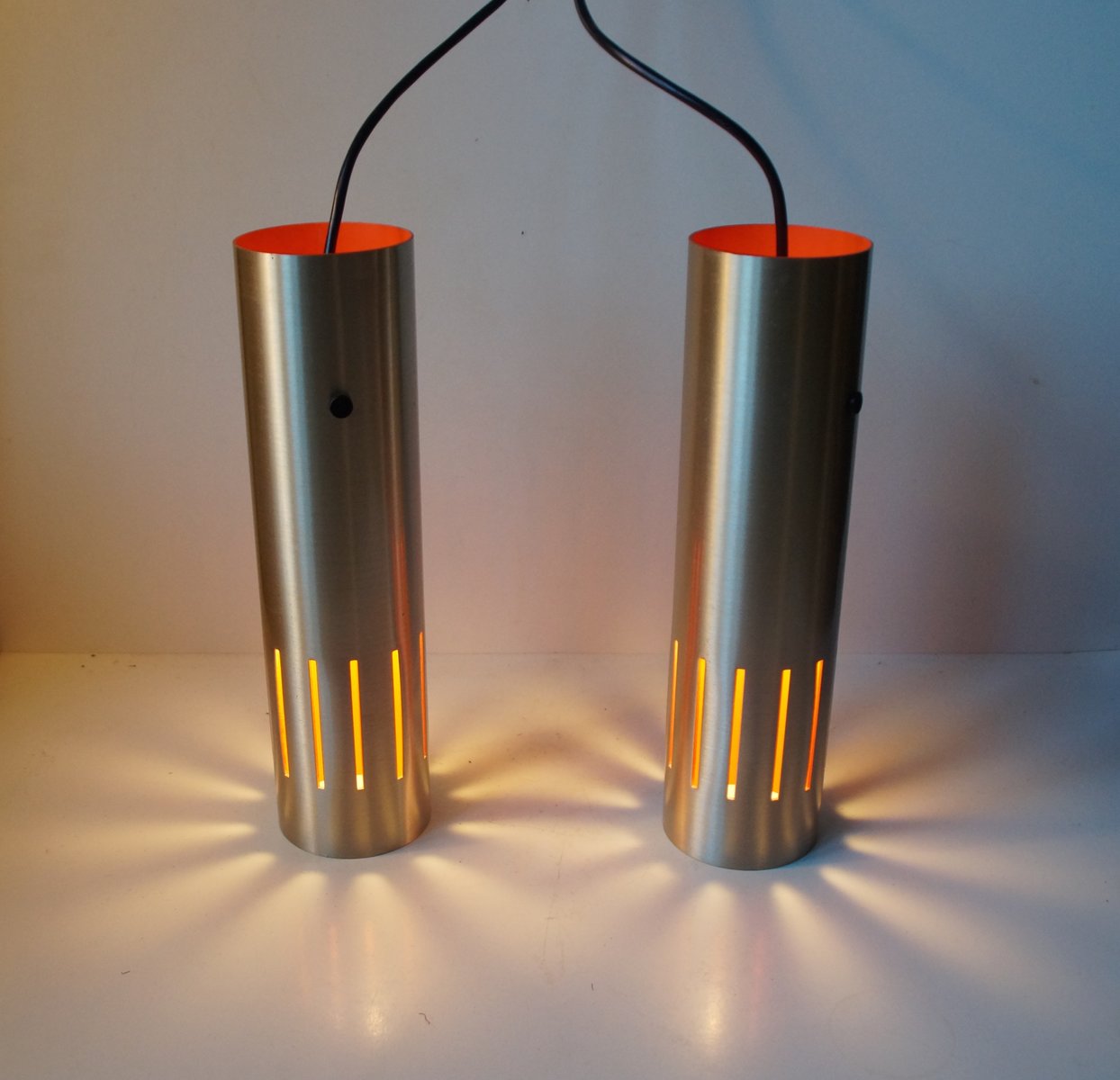 Danish Trombone Pendant Lamps by Jo Hammerborg for Fog & Morup, 1960s, Set of 2