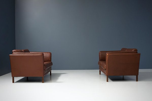 Danish Two-Seat Sofas in Leather by Mogens Hansen, 1960s, Set of 2-ITV-1299227