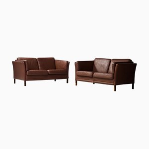 Danish Two-Seat Sofas in Leather by Mogens Hansen, 1960s, Set of 2-ITV-1299227