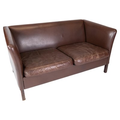 Danish Two Seater Sofa Upholstered with Dark Brown Leather, 1960s-UY-911734