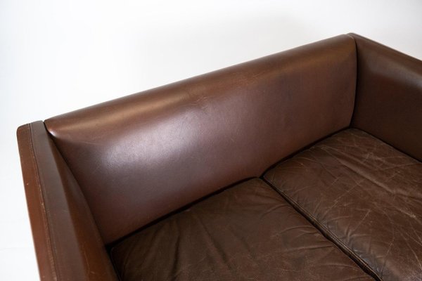 Danish Two Seater Sofa Upholstered with Dark Brown Leather, 1960s-UY-911734