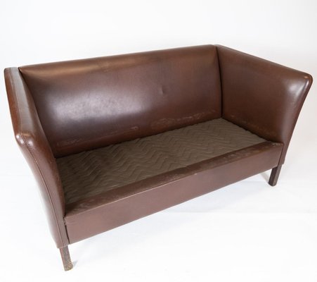 Danish Two Seater Sofa Upholstered with Dark Brown Leather, 1960s-UY-911734