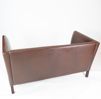 Danish Two Seater Sofa Upholstered with Dark Brown Leather, 1960s-UY-911734