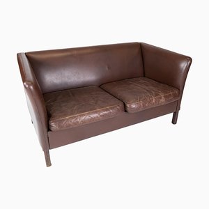 Danish Two Seater Sofa Upholstered with Dark Brown Leather, 1960s-UY-911734