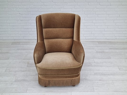 Danish Velour High Back Armchair, 1960s-TMW-1367250