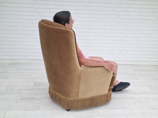 Danish Velour High Back Armchair, 1960s-TMW-1367250