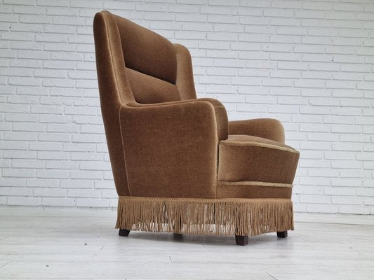 Danish Velour High Back Armchair, 1960s-TMW-1367250