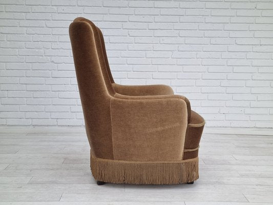 Danish Velour High Back Armchair, 1960s-TMW-1367250