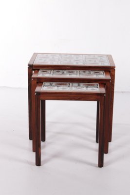 Danish Vintage Nesting Table with Cream/Brown Tiles, 1960s, Set of 3-EZZ-1150927