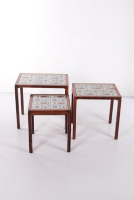 Danish Vintage Nesting Table with Cream/Brown Tiles, 1960s, Set of 3-EZZ-1150927