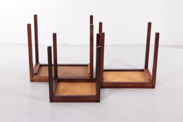 Danish Vintage Nesting Table with Cream/Brown Tiles, 1960s, Set of 3-EZZ-1150927