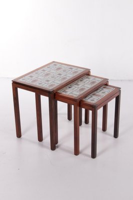 Danish Vintage Nesting Table with Cream/Brown Tiles, 1960s, Set of 3-EZZ-1150927