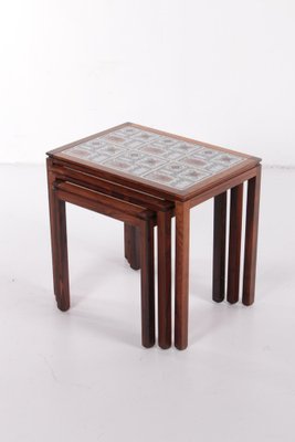 Danish Vintage Nesting Table with Cream/Brown Tiles, 1960s, Set of 3-EZZ-1150927