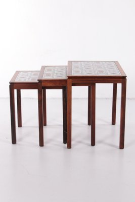 Danish Vintage Nesting Table with Cream/Brown Tiles, 1960s, Set of 3-EZZ-1150927