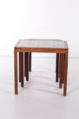 Danish Vintage Nesting Table with Cream/Brown Tiles, 1960s, Set of 3-EZZ-1150927