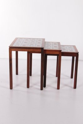 Danish Vintage Nesting Table with Cream/Brown Tiles, 1960s, Set of 3-EZZ-1150927