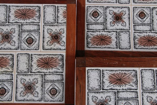 Danish Vintage Nesting Table with Cream/Brown Tiles, 1960s, Set of 3-EZZ-1150927