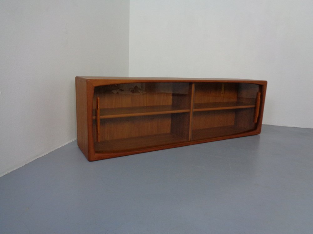 Danish Wall Sideboard with Glass Sliding Doors from Dyrlund, 1980s