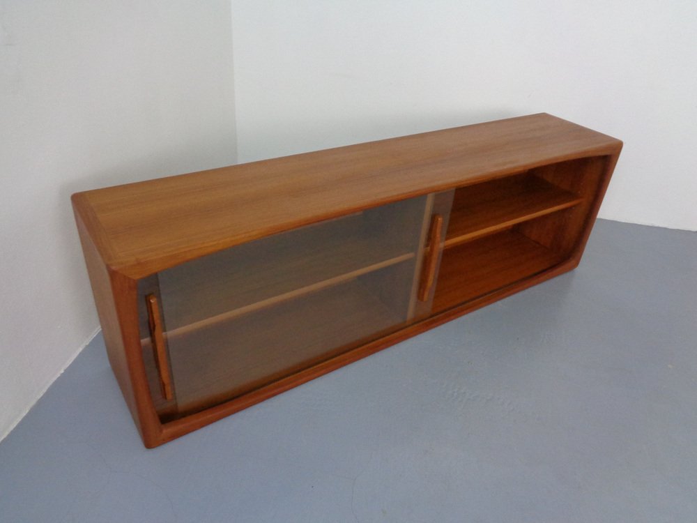 Danish Wall Sideboard with Glass Sliding Doors from Dyrlund, 1980s