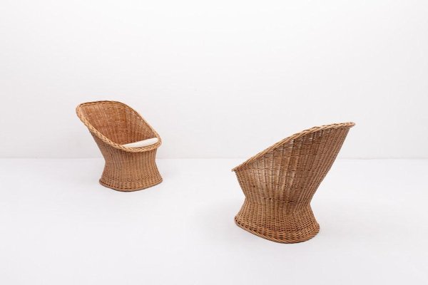 Danish Wicker Lounge Chairs, 1970s, Set of 2-KMC-1738164