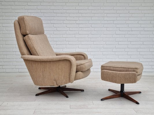 Danish Wool Swivel Armchair With Footstool, 1970s, Set of 2-TMW-1262382