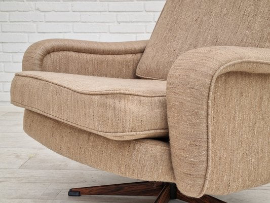 Danish Wool Swivel Armchair With Footstool, 1970s, Set of 2-TMW-1262382