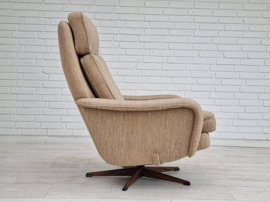 Danish Wool Swivel Armchair With Footstool, 1970s, Set of 2-TMW-1262382