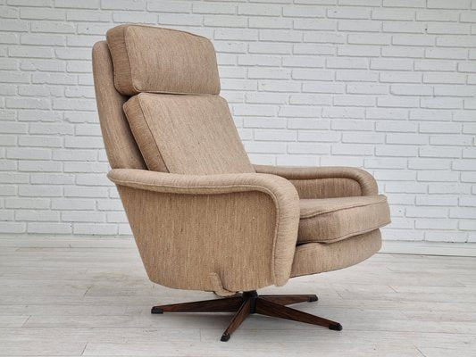 Danish Wool Swivel Armchair With Footstool, 1970s, Set of 2-TMW-1262382