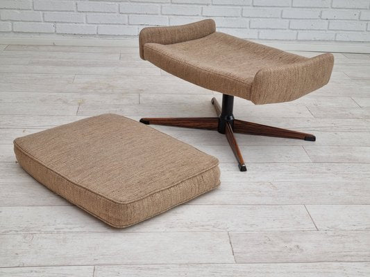 Danish Wool Swivel Armchair With Footstool, 1970s, Set of 2-TMW-1262382