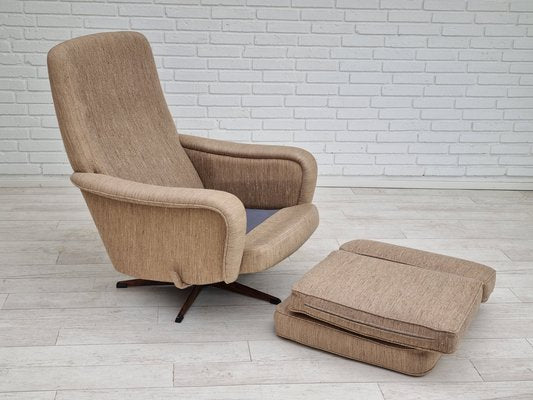 Danish Wool Swivel Armchair With Footstool, 1970s, Set of 2-TMW-1262382