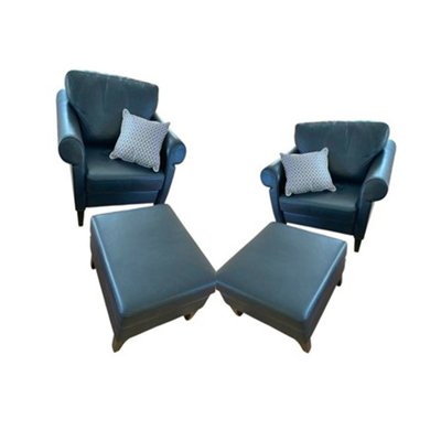 Dark Blue Leather Lounge Chairs and Stools from Walter Knoll / Wilhelm Knoll, Set of 4-YXS-1780619