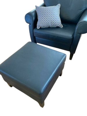 Dark Blue Leather Lounge Chairs and Stools from Walter Knoll / Wilhelm Knoll, Set of 4-YXS-1780619