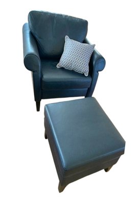 Dark Blue Leather Lounge Chairs and Stools from Walter Knoll / Wilhelm Knoll, Set of 4-YXS-1780619