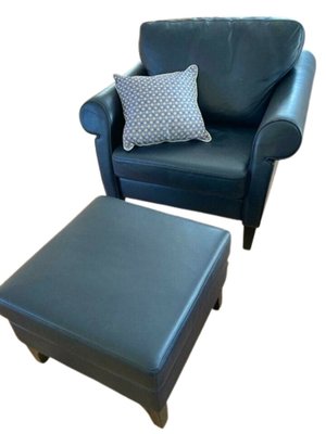 Dark Blue Leather Lounge Chairs and Stools from Walter Knoll / Wilhelm Knoll, Set of 4-YXS-1780619