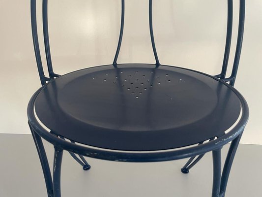 Dark Blue Metal Chair with Arch-Shaped Backside-RDS-1736597