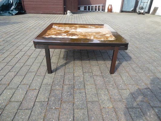 Dark Brown Belgian Epoxy Marble Inlay Coffee Table by Etienne Allemeersch, 1970s-AWL-802111