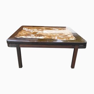 Dark Brown Belgian Epoxy Marble Inlay Coffee Table by Etienne Allemeersch, 1970s-AWL-802111