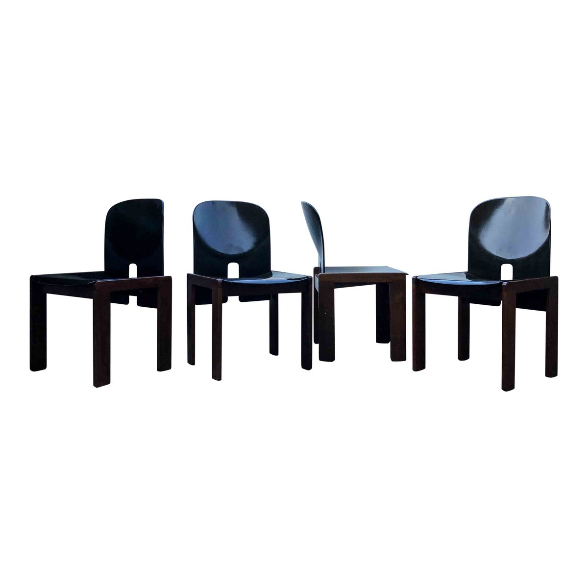 Dark Brown Lacquered Walnut Model 121 Dining Chairs by Tobia & Afra Scarpa for Cassina, 1960s, Set of 4