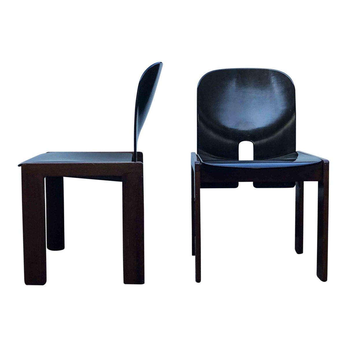 Dark Brown Lacquered Walnut Model 121 Dining Chairs by Tobia & Afra Scarpa for Cassina, 1960s, Set of 4