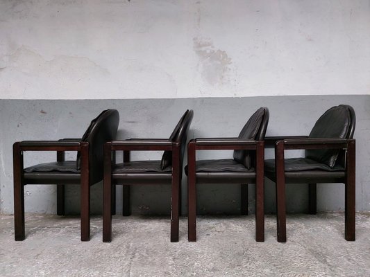 Dark Brown Leather and Wood Dining Armchairs from Bulo, 1980s, Set of 6-AIF-1798983