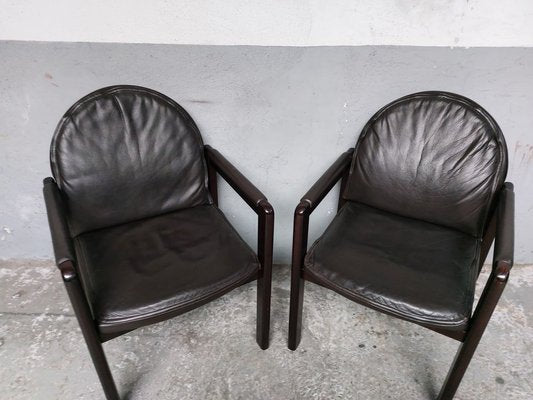 Dark Brown Leather and Wood Dining Armchairs from Bulo, 1980s, Set of 6-AIF-1798983