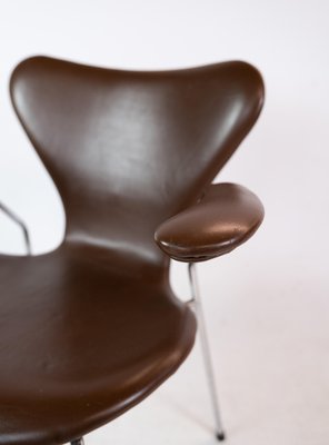 Dark Brown Leather Model 3207 Dining Chairs attributed to Arne Jacobsen for Fritz Hansen, 1980s, Set of 2-UY-1427387