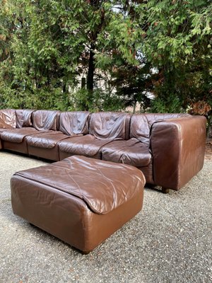 Dark Brown Leather Modular Sofa by Tito Agnoli for Arflex, Italy, 1970, Set of 8-EHE-1285992