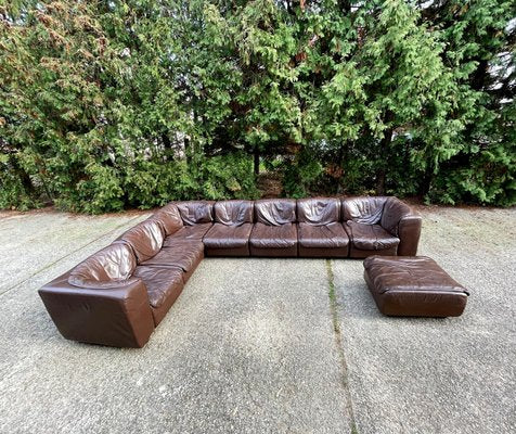 Dark Brown Leather Modular Sofa by Tito Agnoli for Arflex, Italy, 1970, Set of 8-EHE-1285992