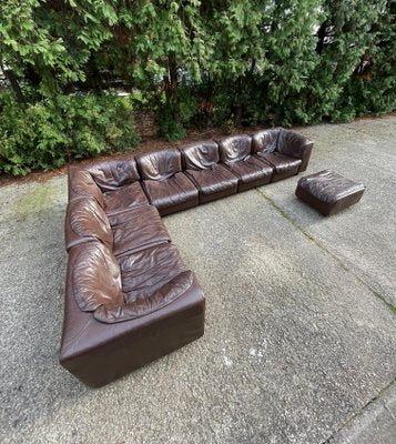 Dark Brown Leather Modular Sofa by Tito Agnoli for Arflex, Italy, 1970, Set of 8-EHE-1285992