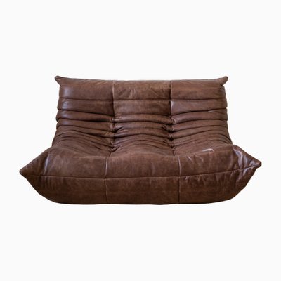 Dark Brown Leather Togo 2- and 3-Seat Sofa with Pouf by Michel Ducaroy for Ligne Roset, Set of 3-IXA-821394