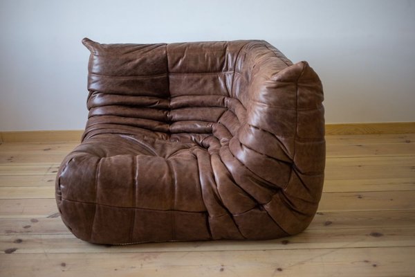 Dark Brown Leather Togo Corner Chair by Michel Ducaroy for Ligne Roset-IXA-632496